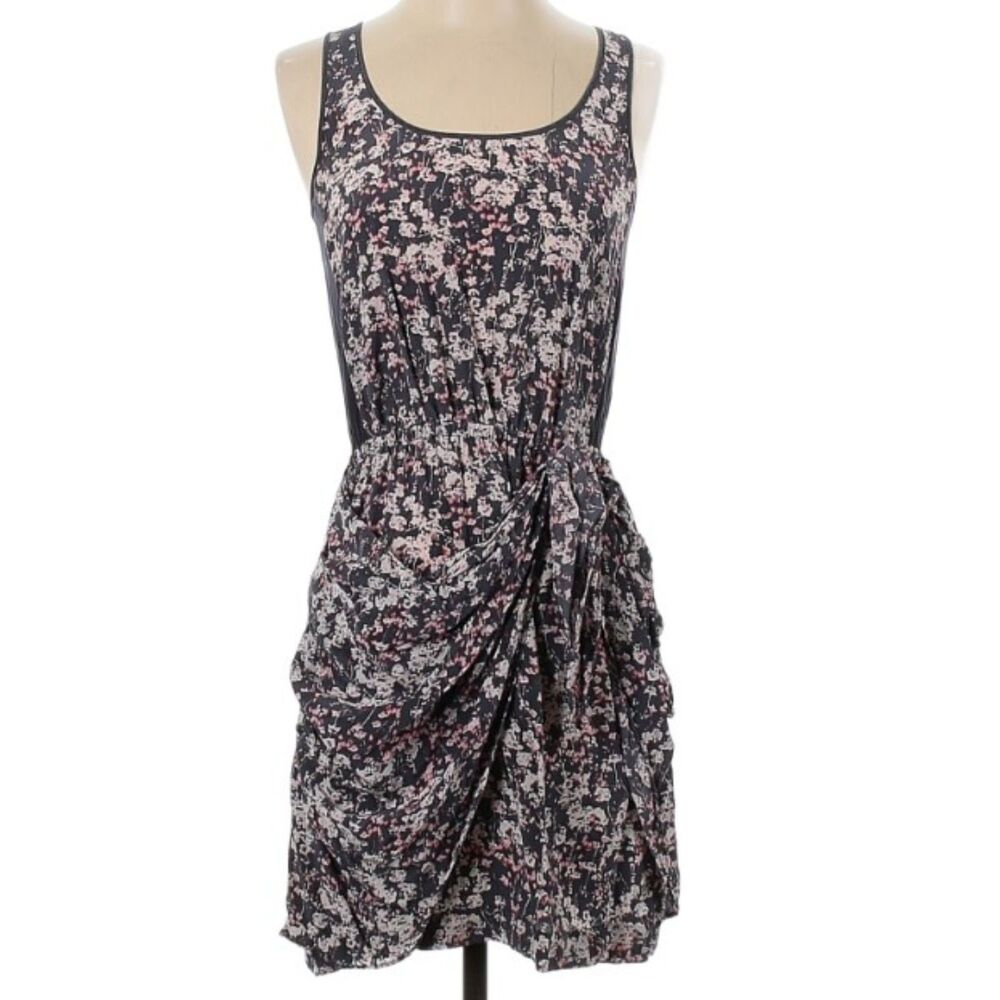 Club Monaco 100% Silk Tie Front Floral Scoop Neck Mini Dress 00
